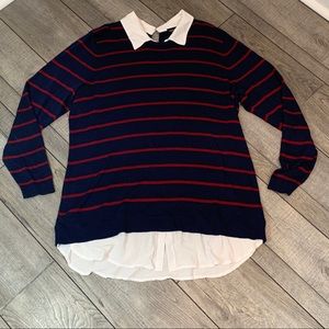 Torrid Blue & Red Striped 2FER Pullover Long Sleeve Sweater 2